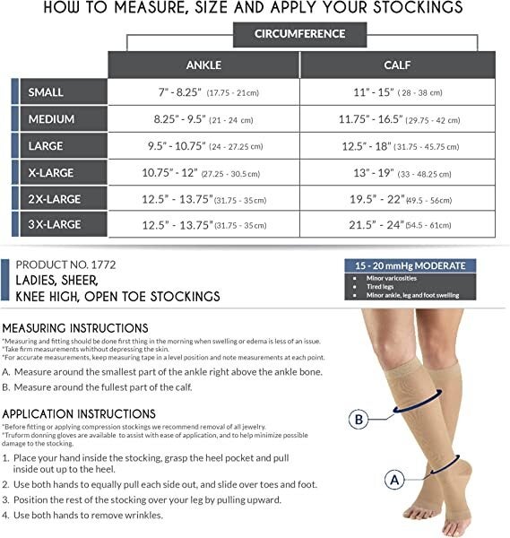 Truform® Compression/Pressure Sock/Stocking - Nude: Ladies Sheer Knee High,  open toe